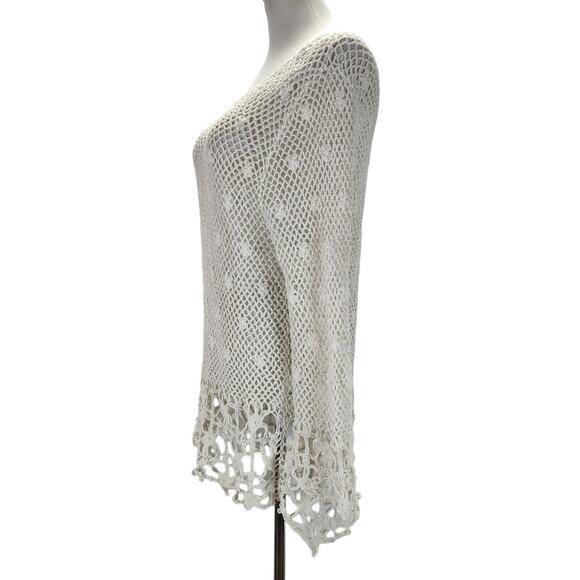 Kut from the Kloth White Loose Knit Sweater Size L Cotton Crochet Starfish Hem - Picture 5 of 11